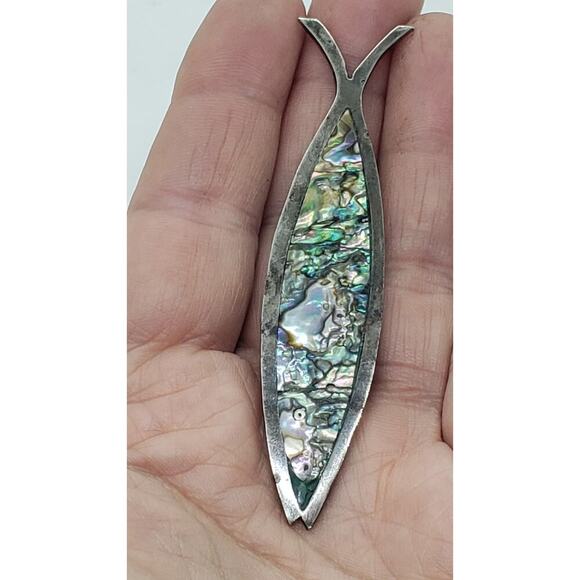 Mexico Brooch Taxco Sterling Silver & Abalone Inlay Fish Deep Sea Signed - Picture 8 of 14